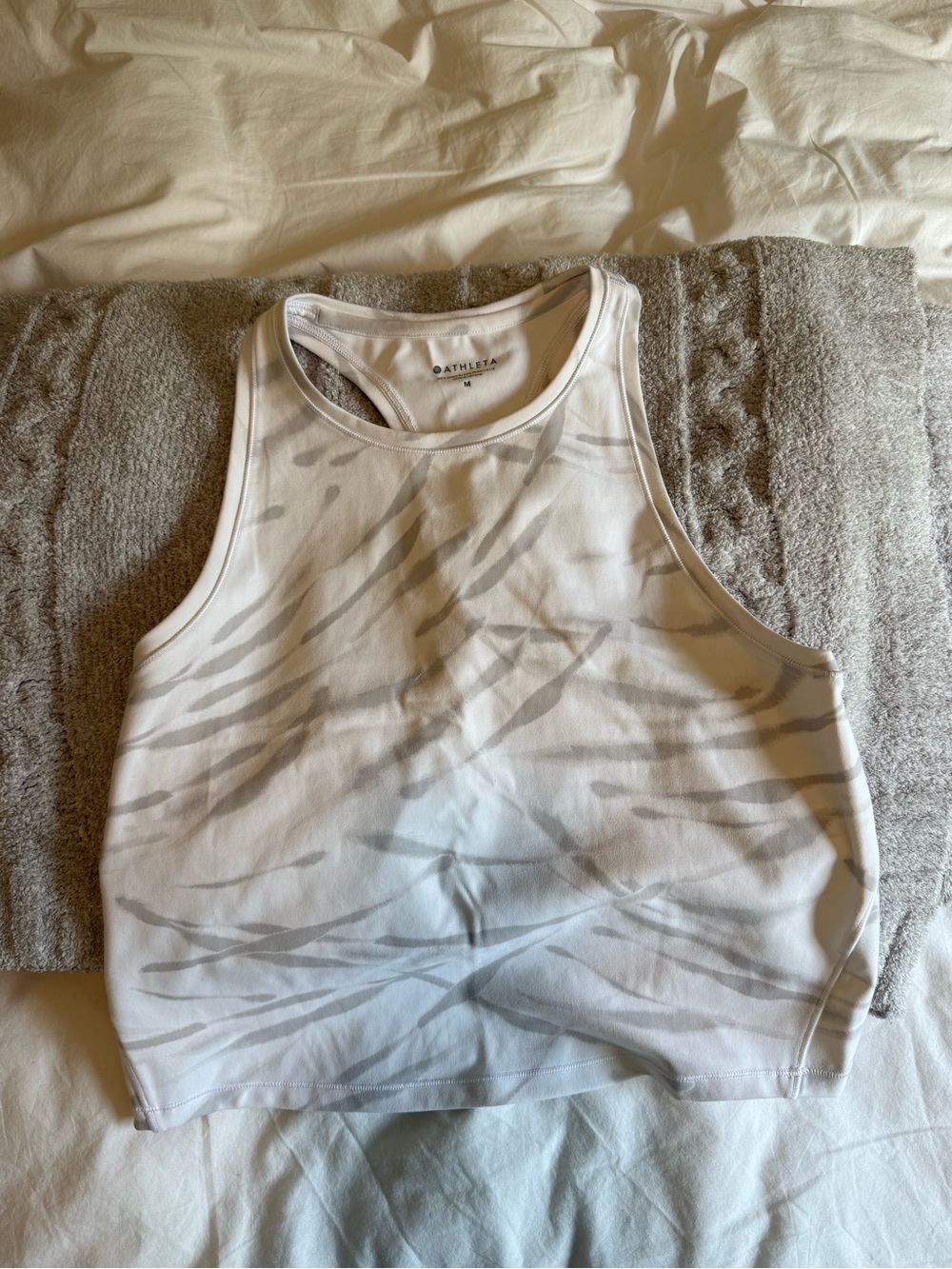 Athleta Women's White and Gray Printed Top